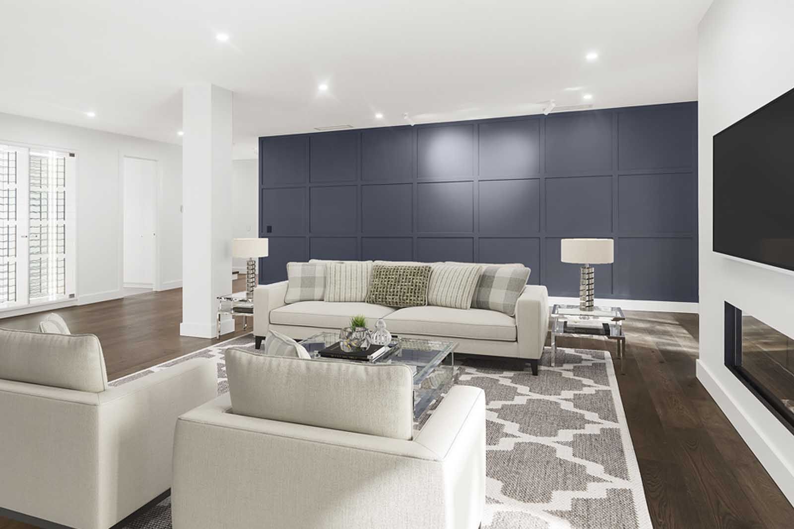 Lounge with a dark feature wall