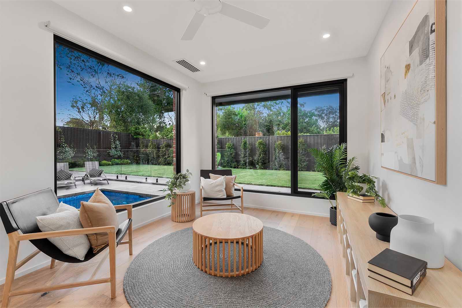Sitting room looking out to the pool